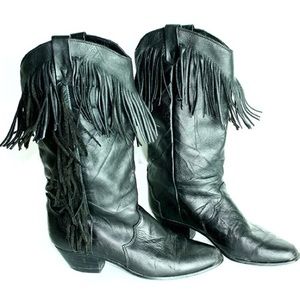 Vintage Dingo Black Leather Fringe Cowboy Boots